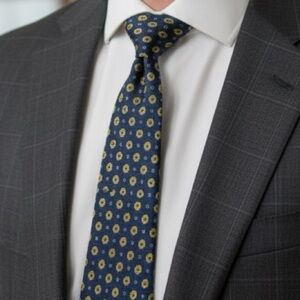 Paul Fredrick Navy and Yellow Geometric Tie